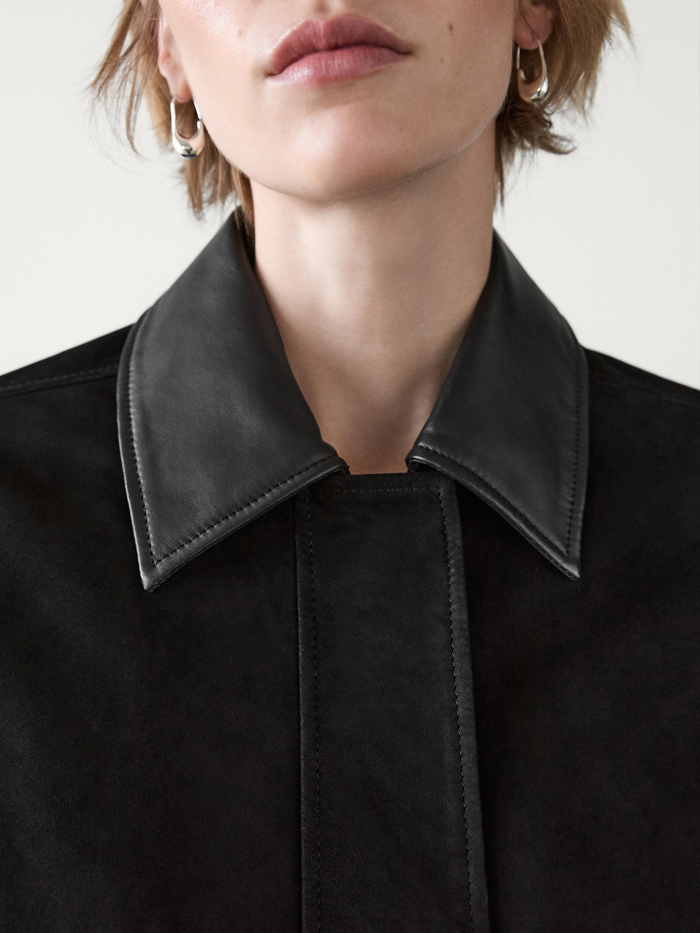 Suede cape-style jacket  £399.00 Sheepskin leather jacket with nappa finish. Zip fastening conce... | Massimo Dutti UK