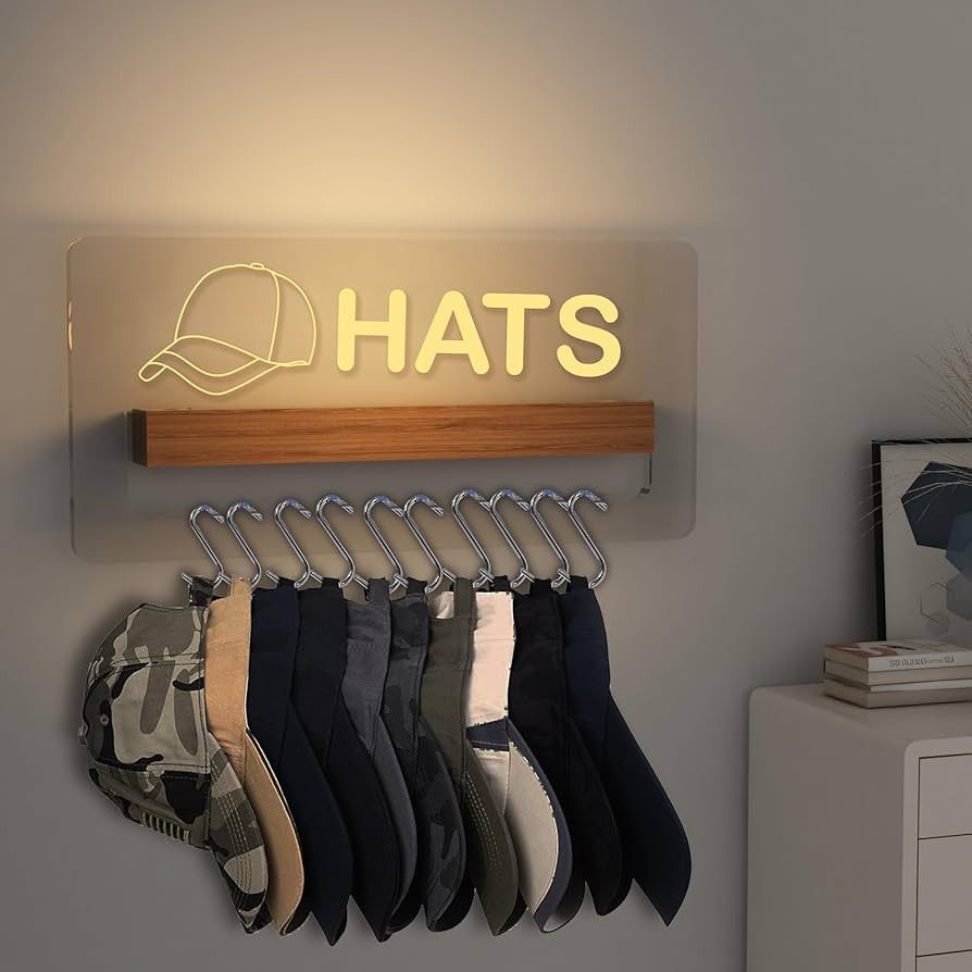 Lampeez Light up Hat Organizer, Hat Holder with Acrylic and Wood Materials and LED Lights, Hat Ra... | Amazon (CA)