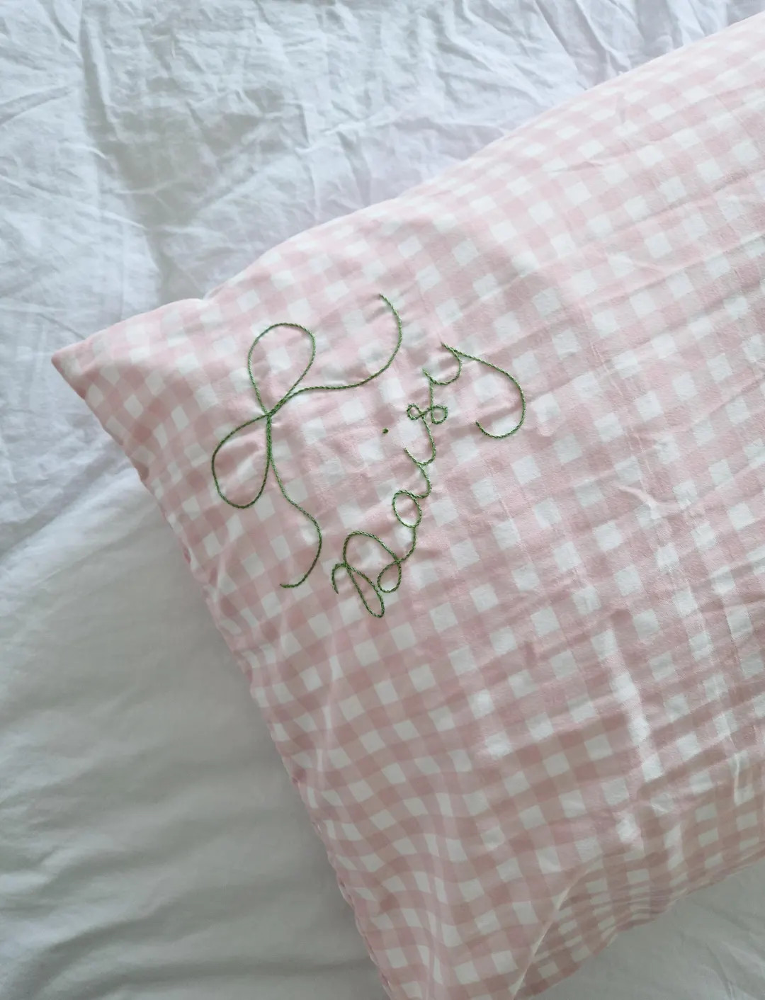 Hand Embroidered Name Pillowcase: Gingham Pillow - Etsy | Etsy (US)