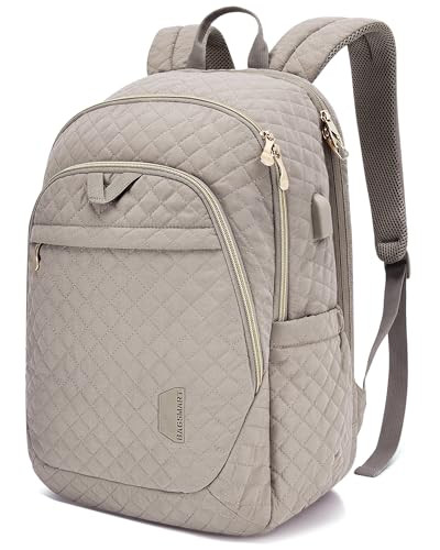 BAGSMART Travel Laptop Backpack Women, 15.6 Inch Anti Theft Laptop Backpack with USB Charging Port, Casual Daypack College Bookbag Computer Backpack for Work, Quilted Grey | Amazon (US)