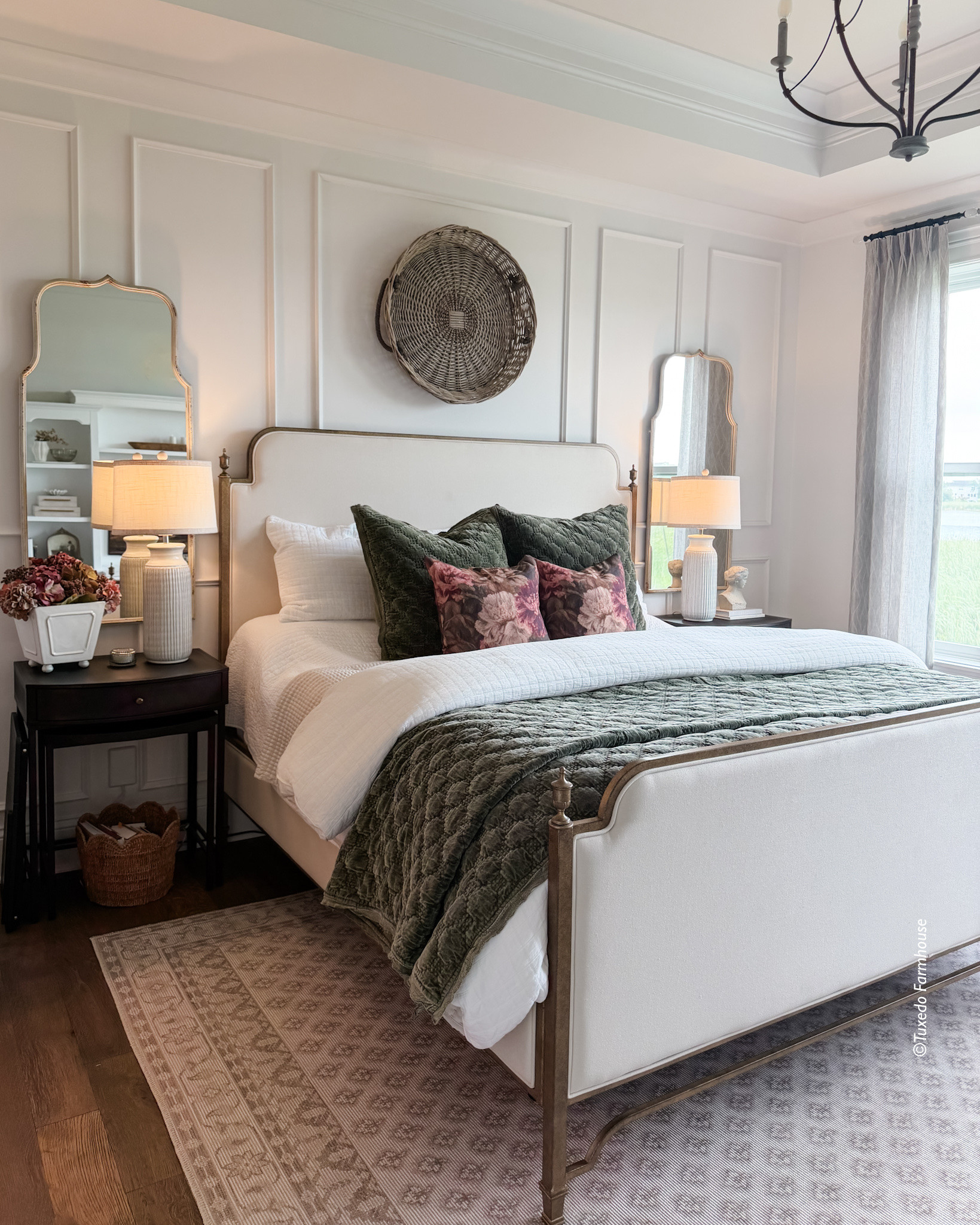 Fall bedroom with floral accent pillows in plum and burgundy. This gorgeous green quilt and shams will take you through the holidays. So gorgeous and rich!

#LTKSeasonal #LTKHome #LTKSaleAlert