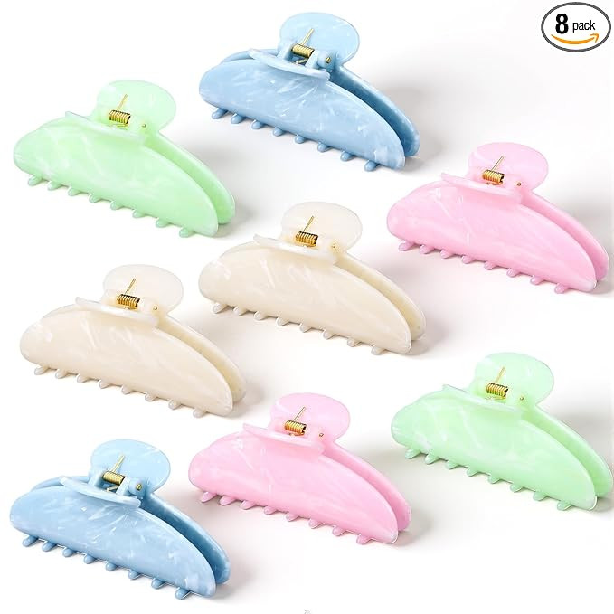 8 Pcs Large Acrylic Hair Claw Clips for Women Non-slip Strong Hold Jaw Clamps for Thick Thin Hair... | Amazon (US)