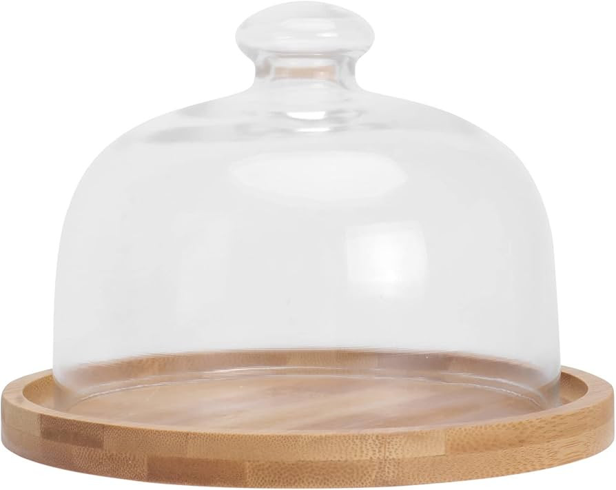 Cabilock Wood Cake Tray with Glass Dome Round Clear Cloche Dome Cake Plate Server Cake Display Co... | Amazon (US)