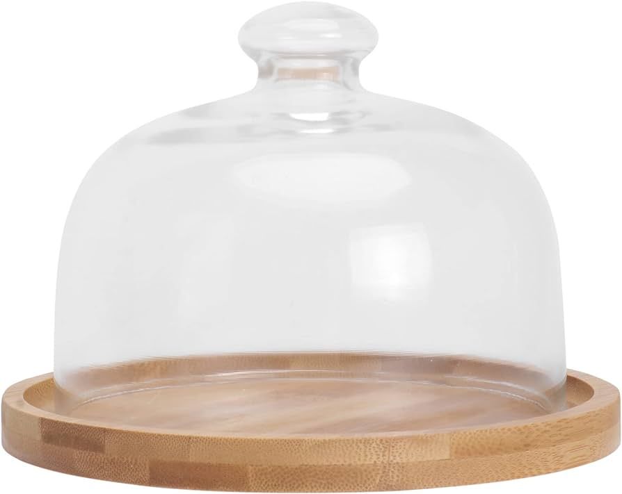 Cabilock Wood Cake Tray with Glass Dome Round Clear Cloche Dome Cake Plate Server Cake Display Co... | Amazon (US)