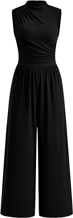 PRETTYGARDEN Womens Summer Jumpsuits Dressy Casual One Piece Outfits Sleeveless Mock Neck Wide Le... | Amazon (US)