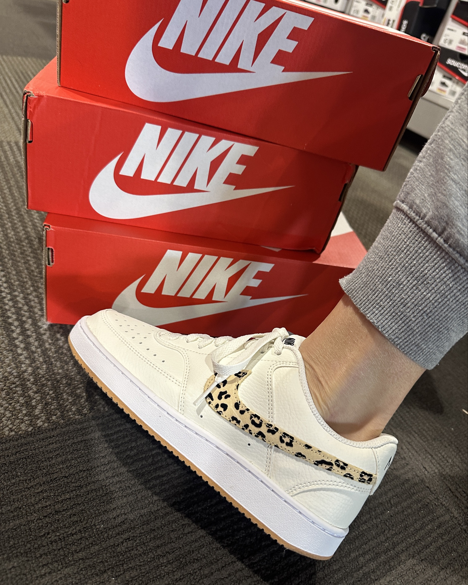 Another classic pair of every day wear, Nike women’s tennis shoes! Goes great with jeans, joggers and more! I love the touch of animal print! I wear a size 8 in women’s normally, but in these I was able to go down a half size to a 7.5. 

#nike #nikewomensshoes #tennisshoes #travelshoes #everydayshoes #casualtennisshoes #springfashion #summerfashion 

#LTKFindsUnder100 #LTKShoeCrush #LTKTravel