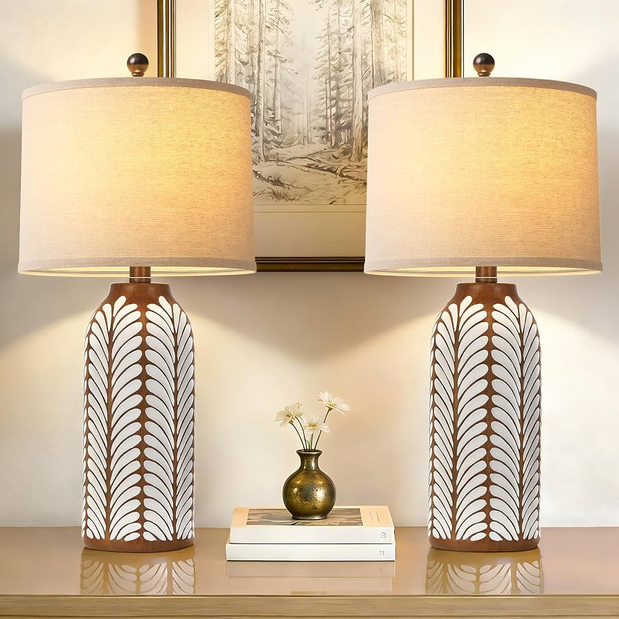 WIHTU 26.5'' Bedside Lamp Set of 2, Handcrafted Table Lamp for Livingroom | Amazon (US)