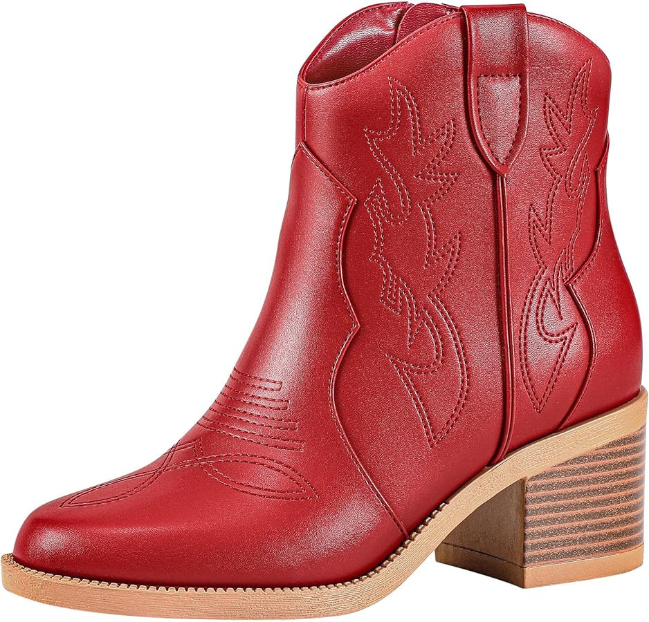PIZZ ANNU Women's Embroidered Western Cowboy Boots Cowgirl Round Toe Short Ankle Boots Ladies Fas... | Amazon (US)