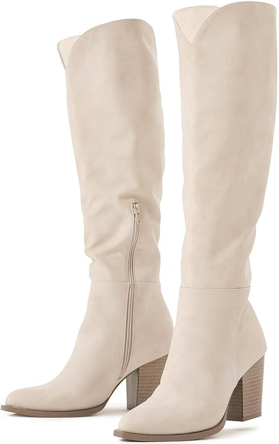 Putu Women's Knee High Boots High Heel Western Boots Pointed Toe Tall Boots | Amazon (US)