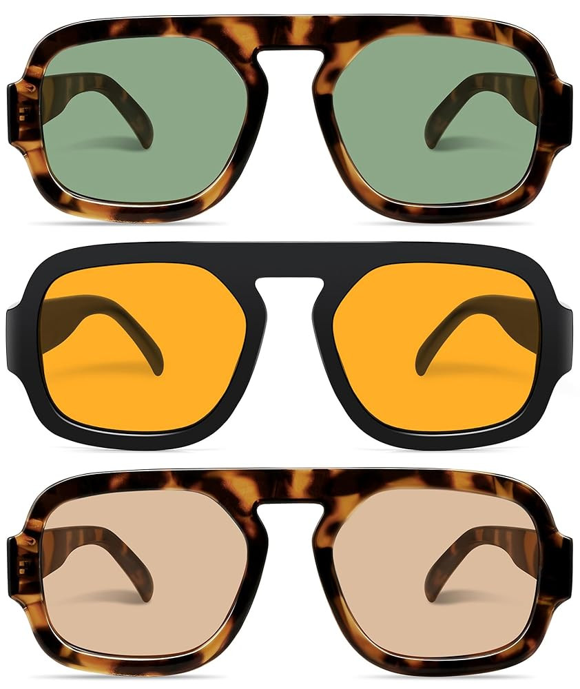 Retro Square Aviator Sunglasses for Women Men 70s Vintage style Shades Trendy Flat Top UV Protect... | Amazon (US)