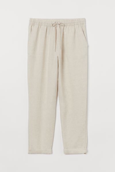 Ankle-length joggers in airy linen. Regular waist, elasticized waistband with drawstring, and dia... | H&M (US)