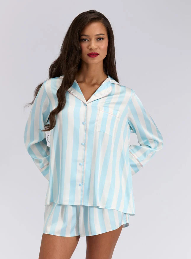 Oversized satin top and shorts pyjama set - Blue Mix | Boux Avenue (UK)