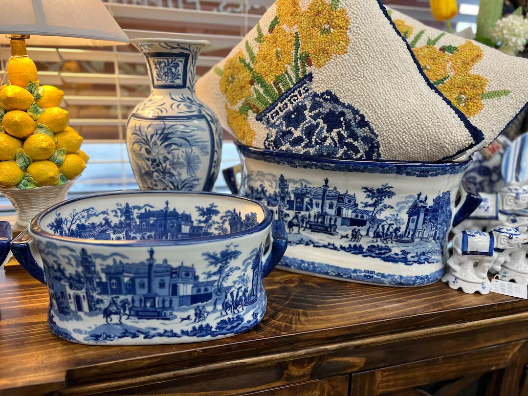 Blue and White foot bath planters (2) | Etsy (US)