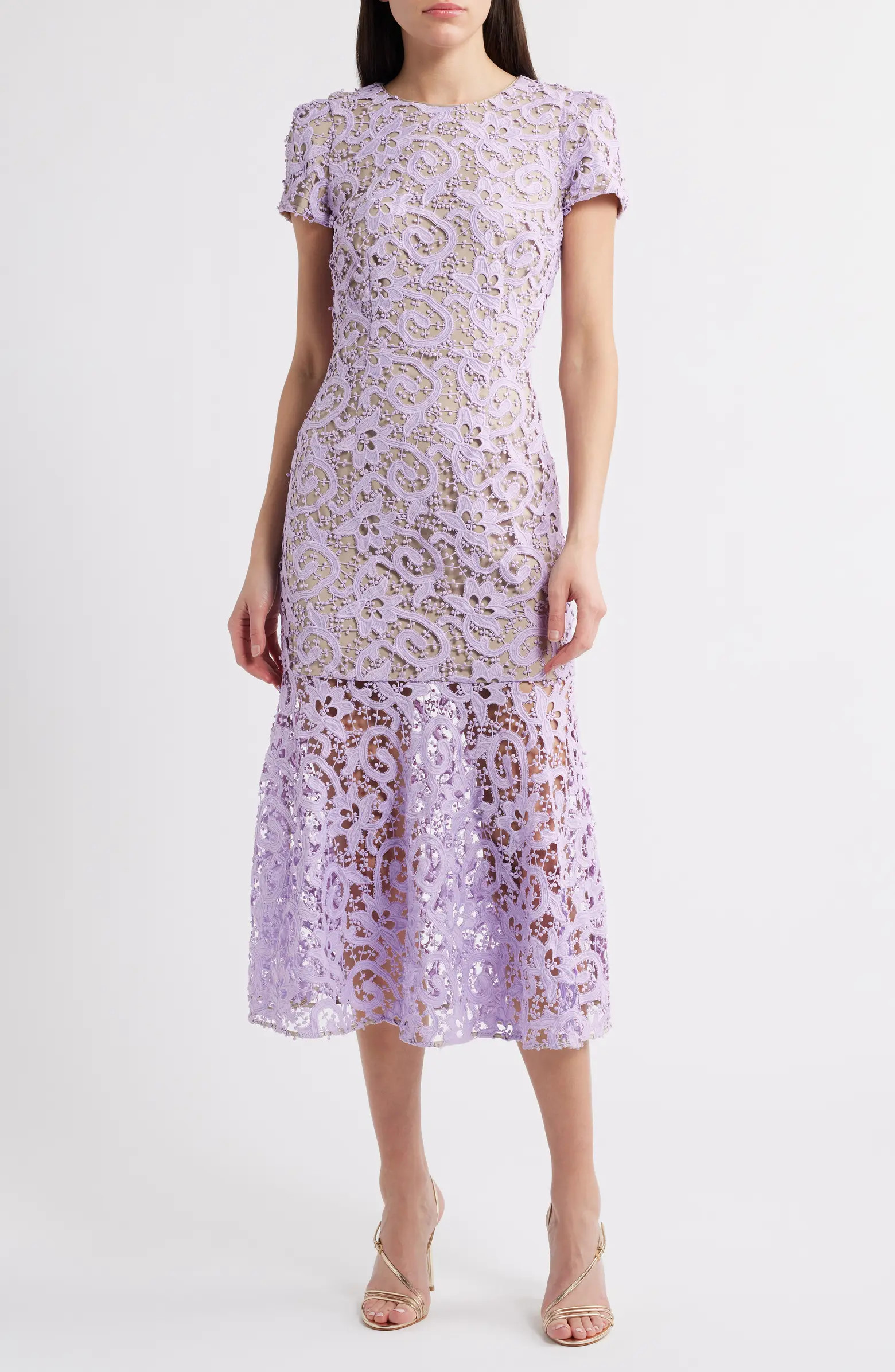 Tahlia Short Sleeve Flounce Hem Lace Dress | Nordstrom
