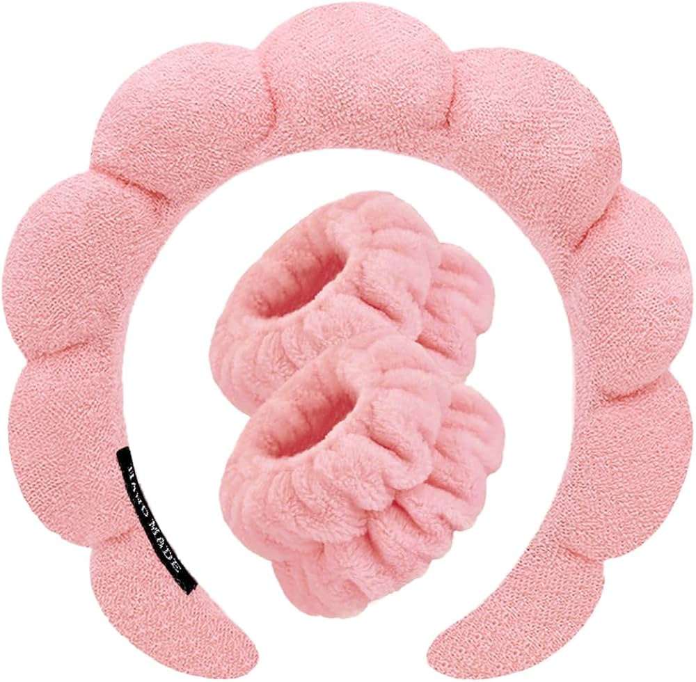 Spa Headbands for Washing Face Wristband Set Sponge Makeup Skincare Headband Wrist Towels Bubble ... | Amazon (US)