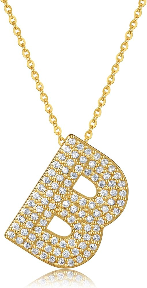 KELMALL Women's Iced Out Bubble Initial Letter Alphabet Pendant, Diamond Zirconia Chunky Name Nec... | Amazon (US)