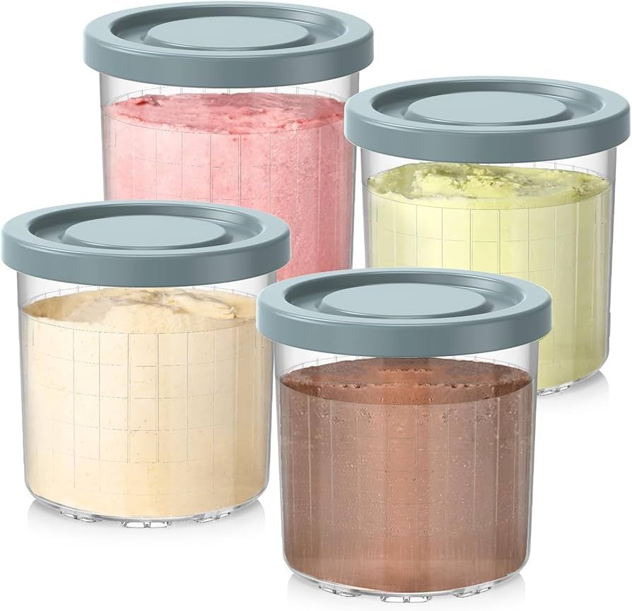 Ice Cream Containers 4 Pack - Extra Cups Replacement for Ninja Creami Pints and Lids - Compatible... | Amazon (US)