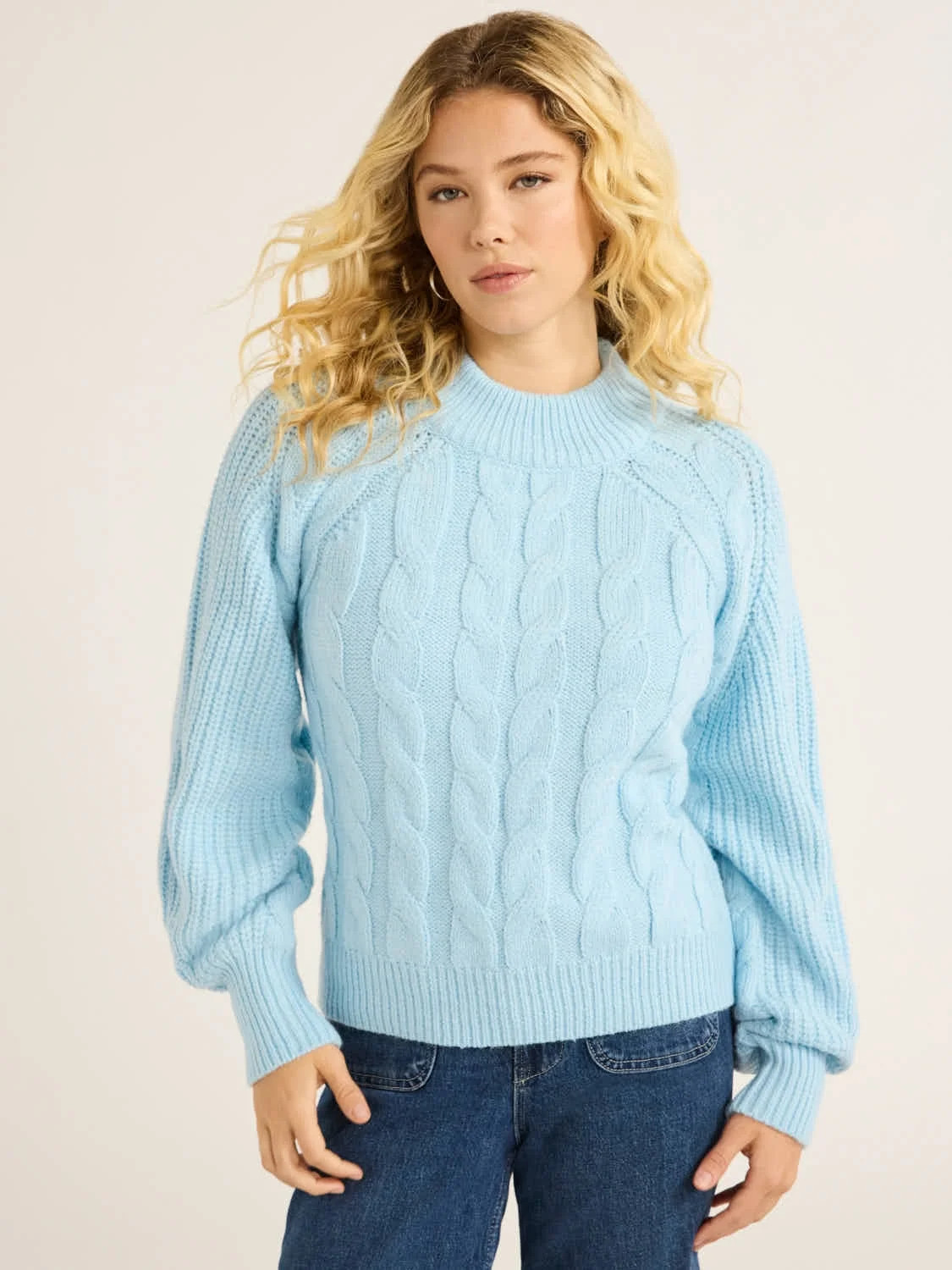Free Assembly Women’s Mock Neck Cable Knit Sweater, Midweight, Sizes XS-XXXL | Walmart (US)