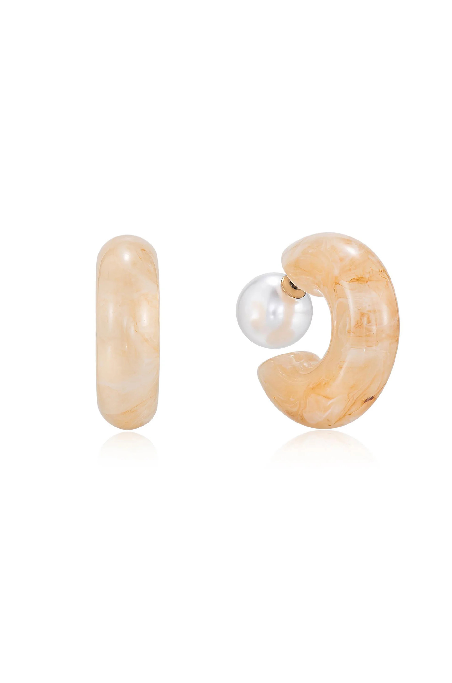 Beige Resin & Pearl Chunky Hoops | Ettika