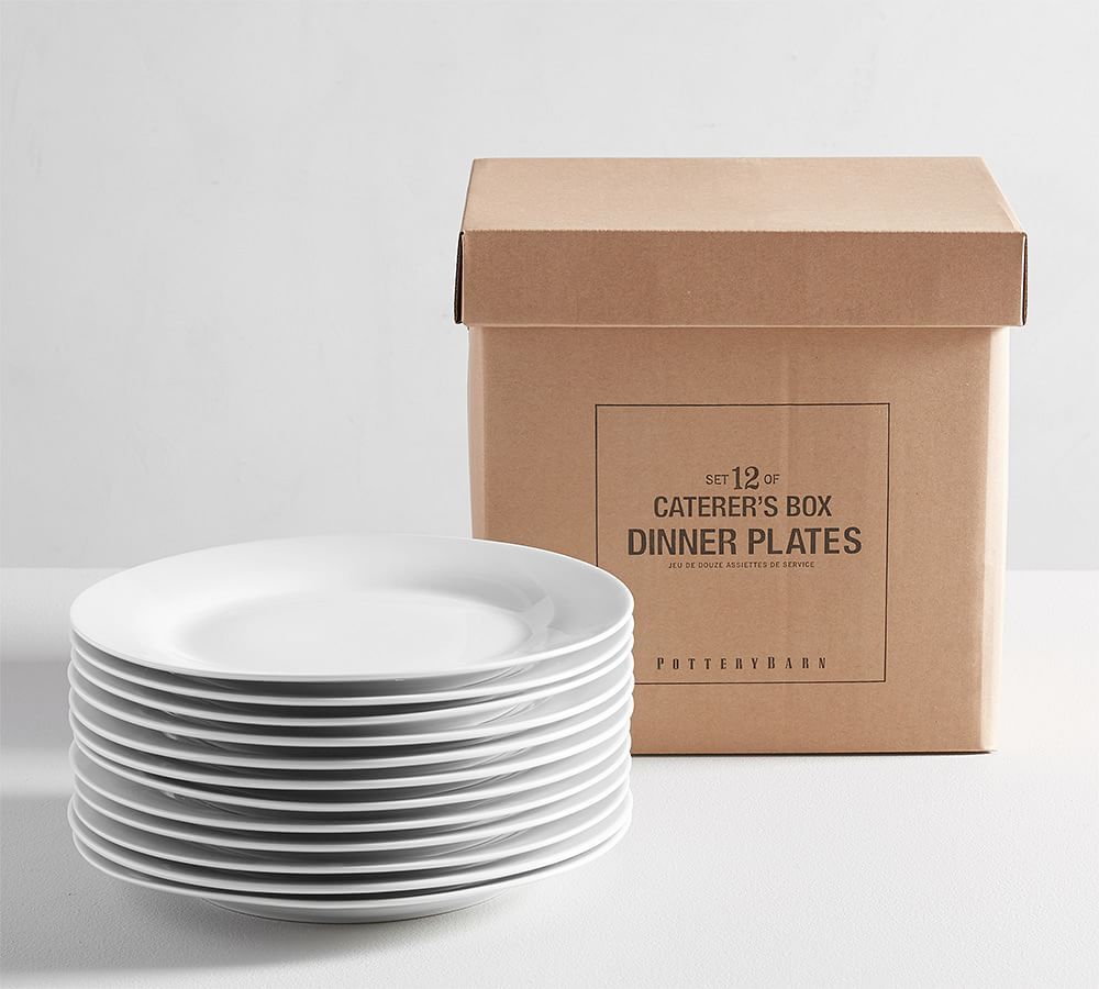Caterer's Box Porcelain Dinner Plates - Set of 12 | Pottery Barn (US)