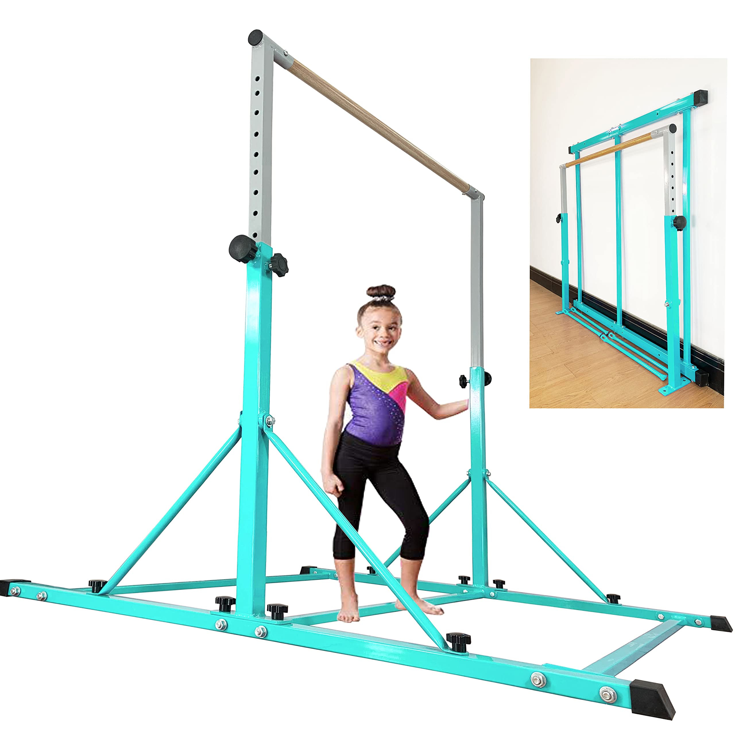 Marfula Gymnastic Bar For Kid and Teenage of 3-25, 5Ft/8 FT Base Length 4Ft Width 5Ft Adjust Heig... | Amazon (US)