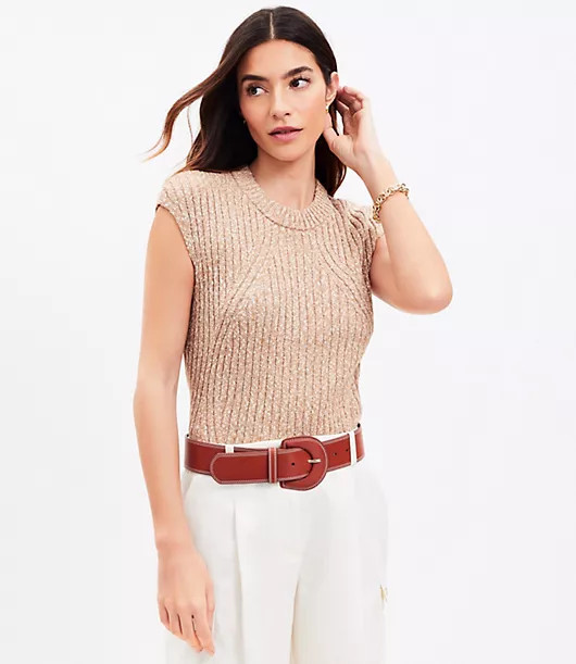Loft Petite Marled Ribbed Wedge Sweater | LOFT