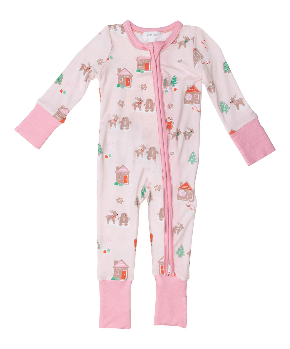 Pink & Brown Gingerbread Sleigh Pink Two-Way Zip-Up Playsuit - Newborn | Zulily