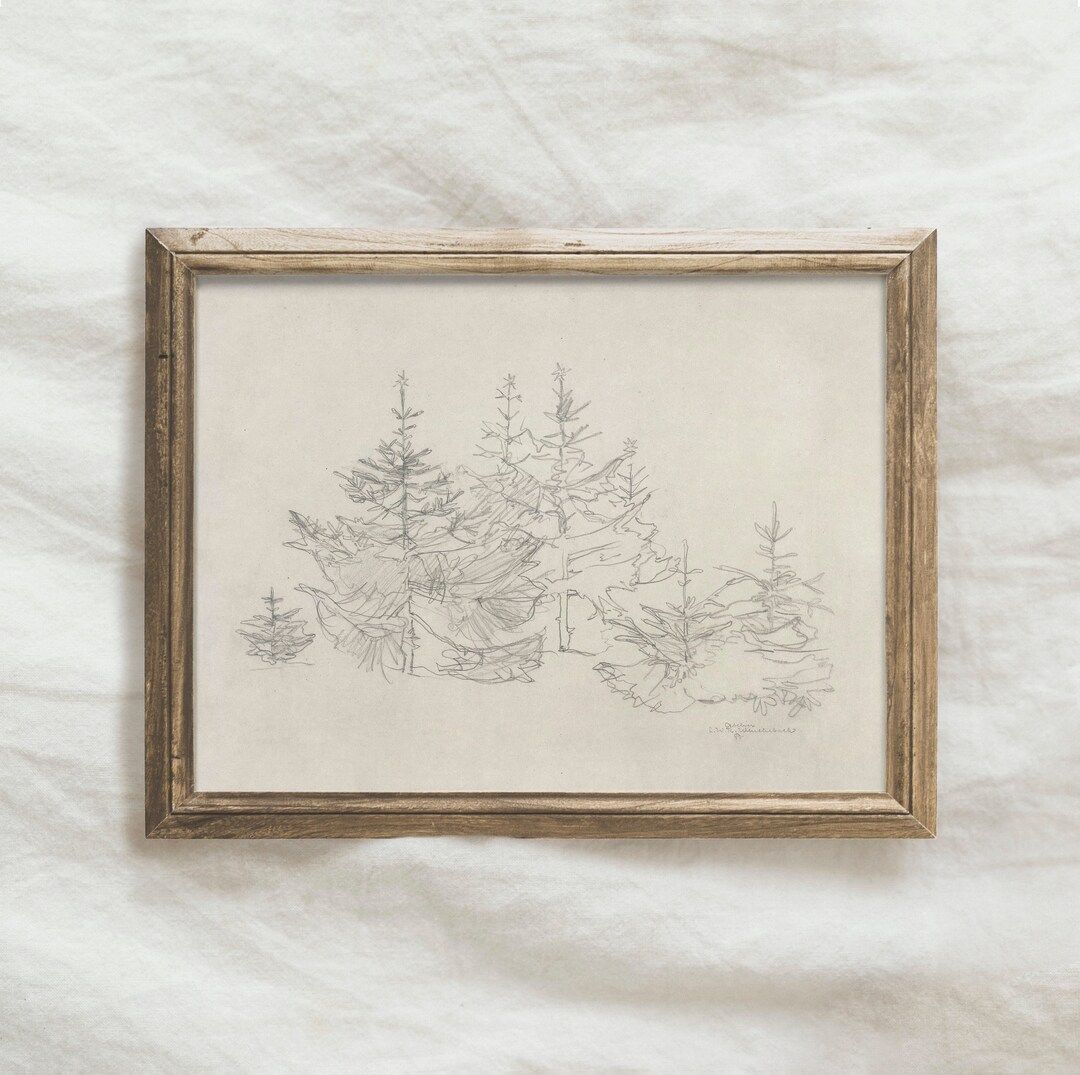 Rustic Winter Landscape PRINTABLE Art / Pine Forest Sketch / Neutral Farmhouse Art Print | Etsy (US)