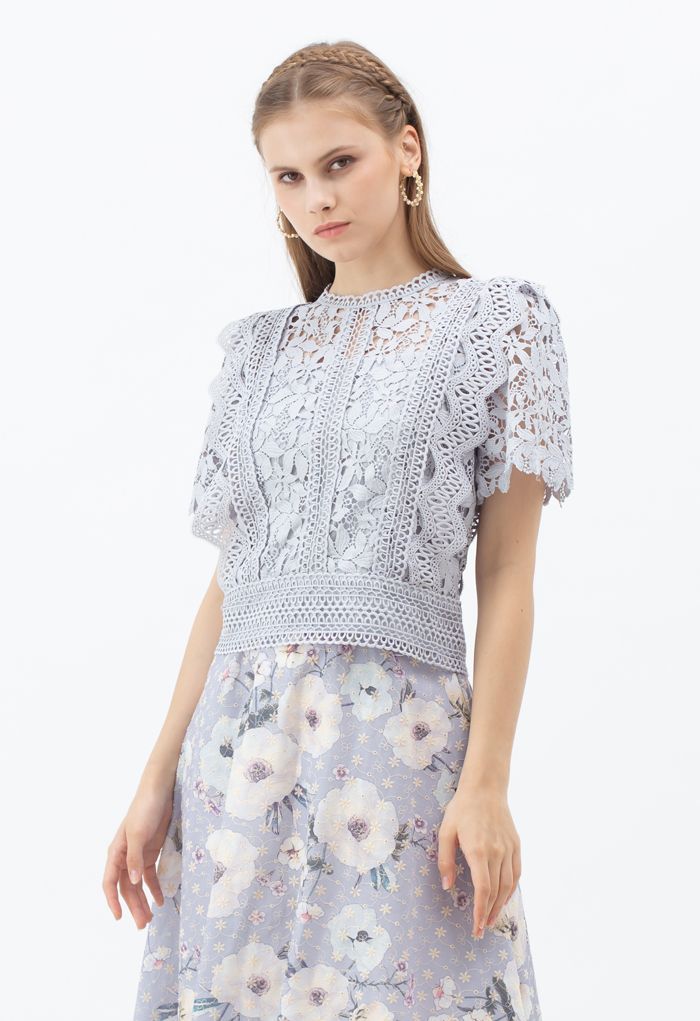 Lush Leaves Crochet Top in Lavender | Chicwish