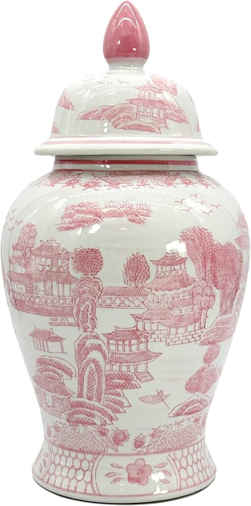 Galt International Pink Floral Chinoiserie Ceramic Temple Jar 18" w/Lid - Ginger Jar Home & Kitch... | Amazon (US)