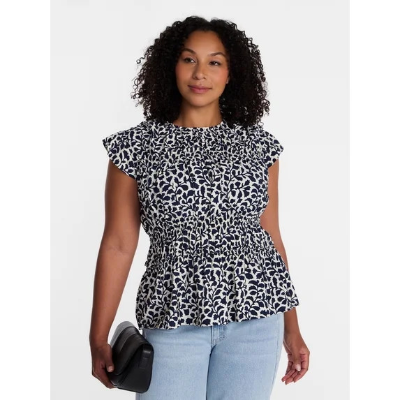 Time and Tru Women's Sleeveless Smocked Top with Ruffle Trim, Sizes XS-XXXL | Walmart (US)