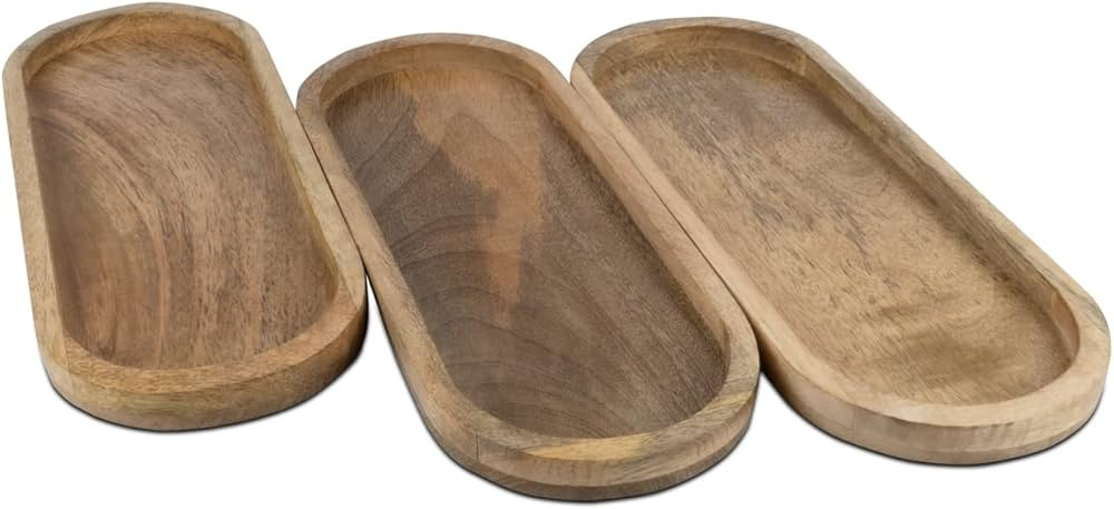 Samhita Mango Oval Wood Tray Set of 3 Perfect for Food Holder/BBQ, Serve Cheese, Sushi, Holiday S... | Amazon (US)