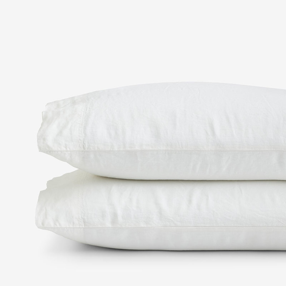 Premium Breathable Washed Linen Solid Pillowcase Set - White, King | The Company Store