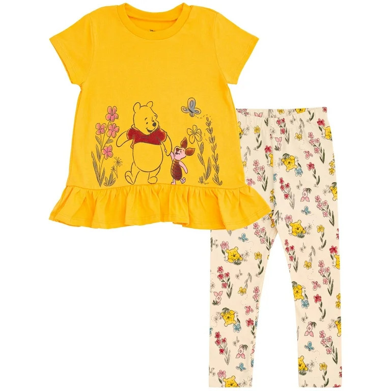 Disney Winnie the Pooh Piglet Infant Baby Girls Peplum T-Shirt and Leggings Outfit Set Newborn to... | Walmart (US)