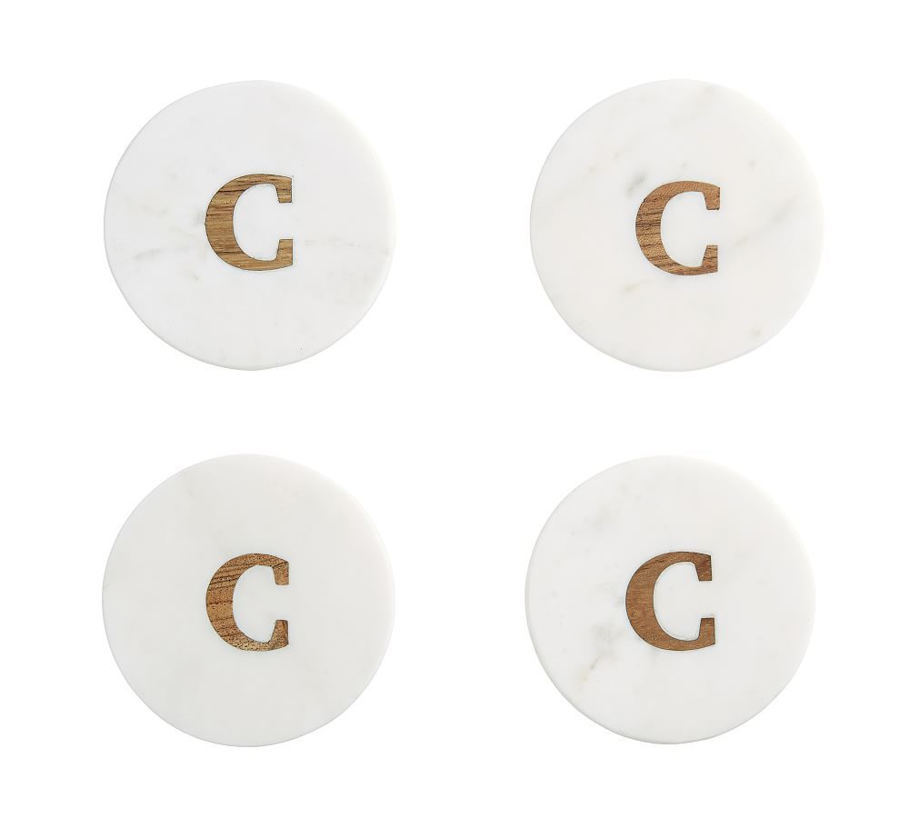 Alphabet Marble & Wood Coasters, Set of 4 - C | Pottery Barn (US)