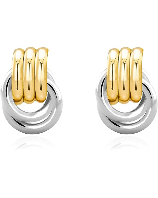 NIXMAX Chunky Gold Silver Earrings Knot Geometric Earrings for Women Dainty 14K Gold and Silver P... | Amazon (CA)