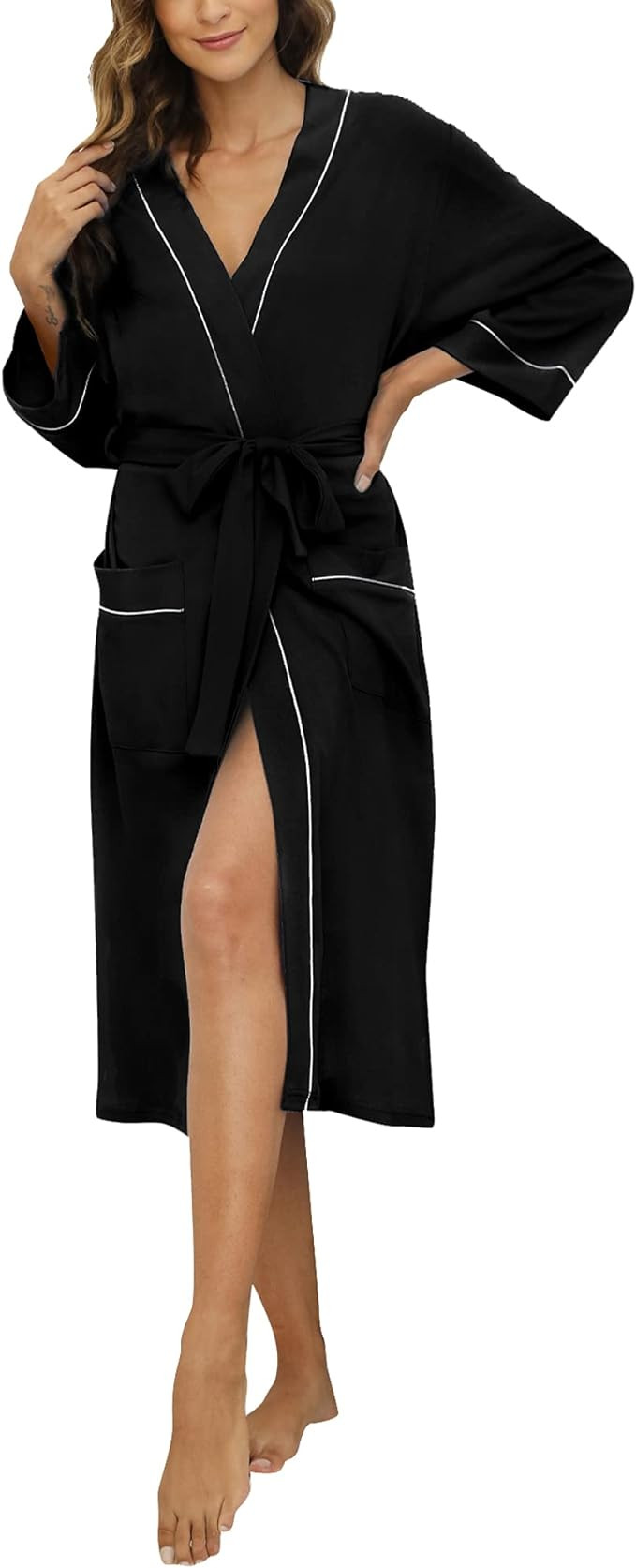 HEARTNICE Womens Cotton Robe, Soft Kimono Spa Knit Long Bathrobe Lightweight Loungewear | Amazon (US)