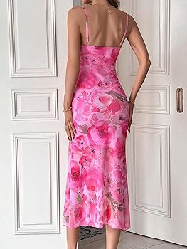 Floerns Women's Summer Split Thigh Spaghetti Strap Cami Midi Floral Dress | Amazon (US)