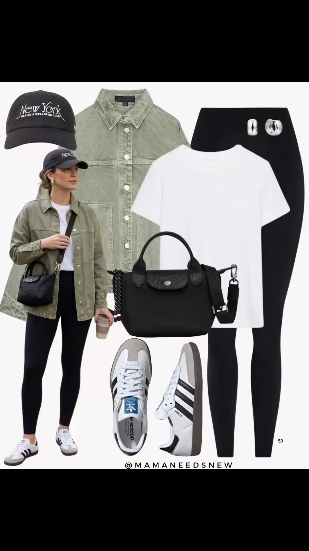 A spring outfit with an denim jacket, leggings, white tshirt, mini longchamp bag, sneakers, cap 💚🖤

#LTKSeasonal #LTKootd #LTKSaleAlert