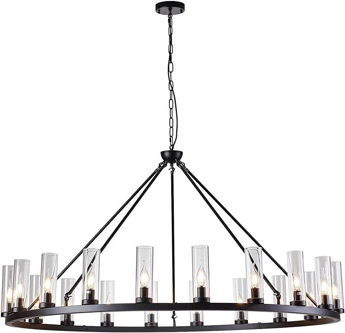 Uboxin Black Wagon Wheel Chandelier with Clear Glass，D 52in Farmhouse Industrial Style Supre La... | Amazon (US)