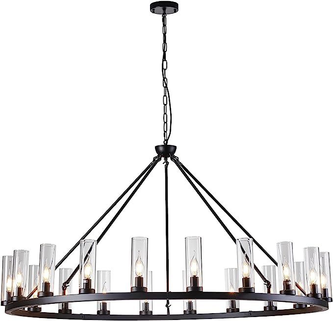 Uboxin Black Wagon Wheel Chandelier with Clear Glass，D 52in Farmhouse Industrial Style Supre La... | Amazon (US)
