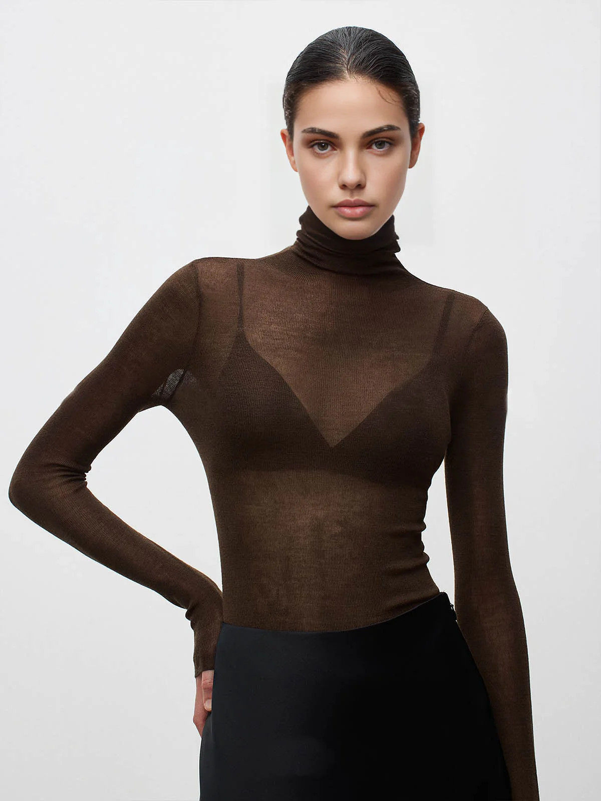 Wool-Blend Turtleneck Sheer Sweater | Commense
