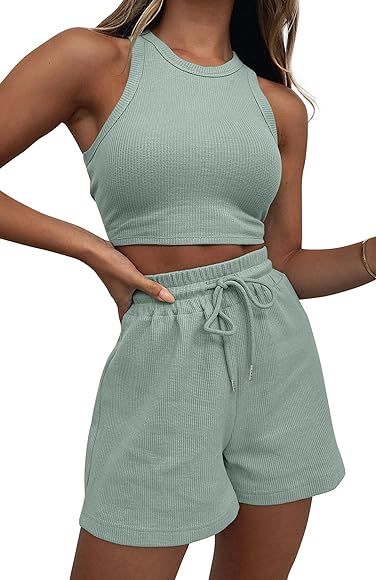 Two Piece Lounge Sets for Women, Sleeveless Crop Top and Shorts Outfits for Women Sweatsuits | Amazon (CA)
