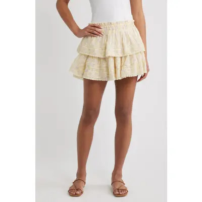 LoveShackFancy Layered Ruffle Miniskirt in Lemon Spritz at Nordstrom, Size Small | Nordstrom