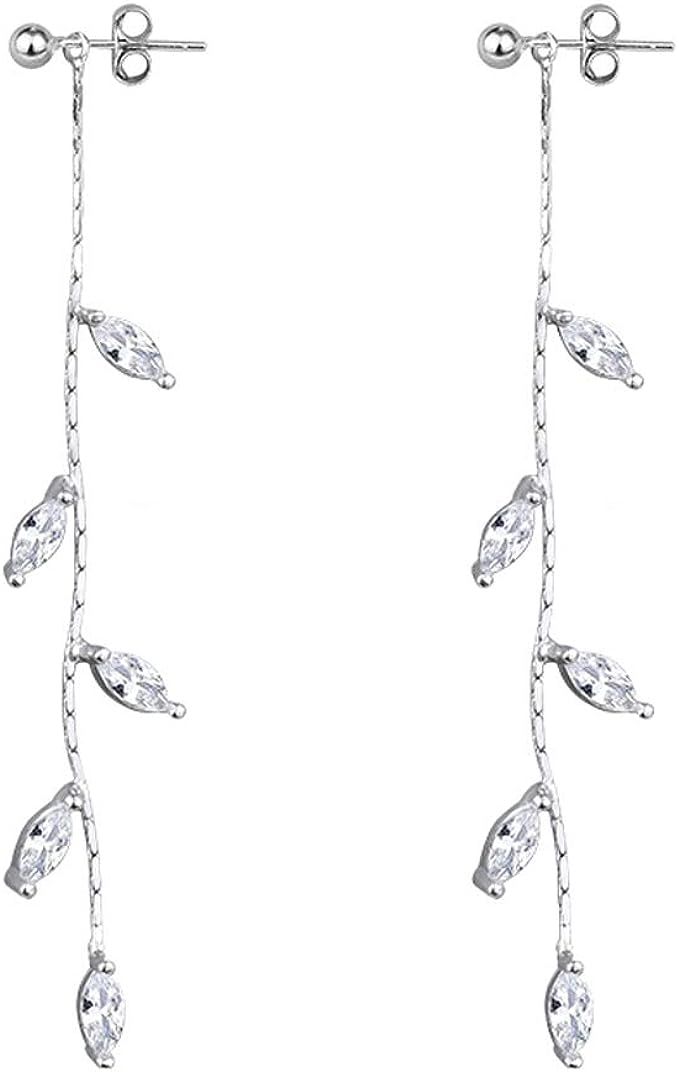 SLUYNZ 925 Sterling Silver Droplet Dangle Earrings Chain for Women Teen Girls Olive Leaf Wedding ... | Amazon (US)