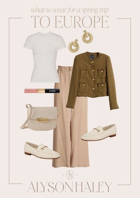Spring trip to Europe outfit idea. This is a classic look complete with lady jacket and wide leg pants. 

#LTKtravel #LTKSeasonal #LTKstyletip