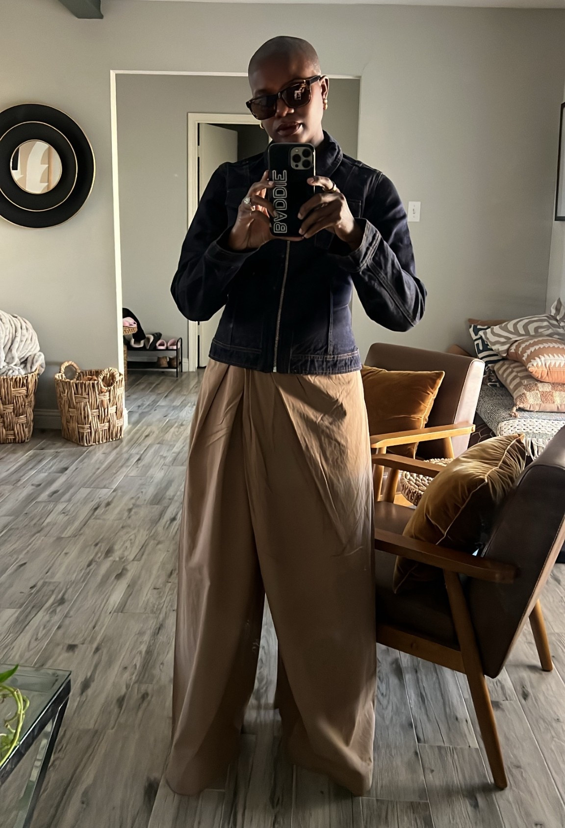 Tan folder over wide leg pants, tailored zip up denim jacket and men’s square tortoise sunglasses  

#LTKgrwm #LTKFindsUnder100 #LTKWorkwear