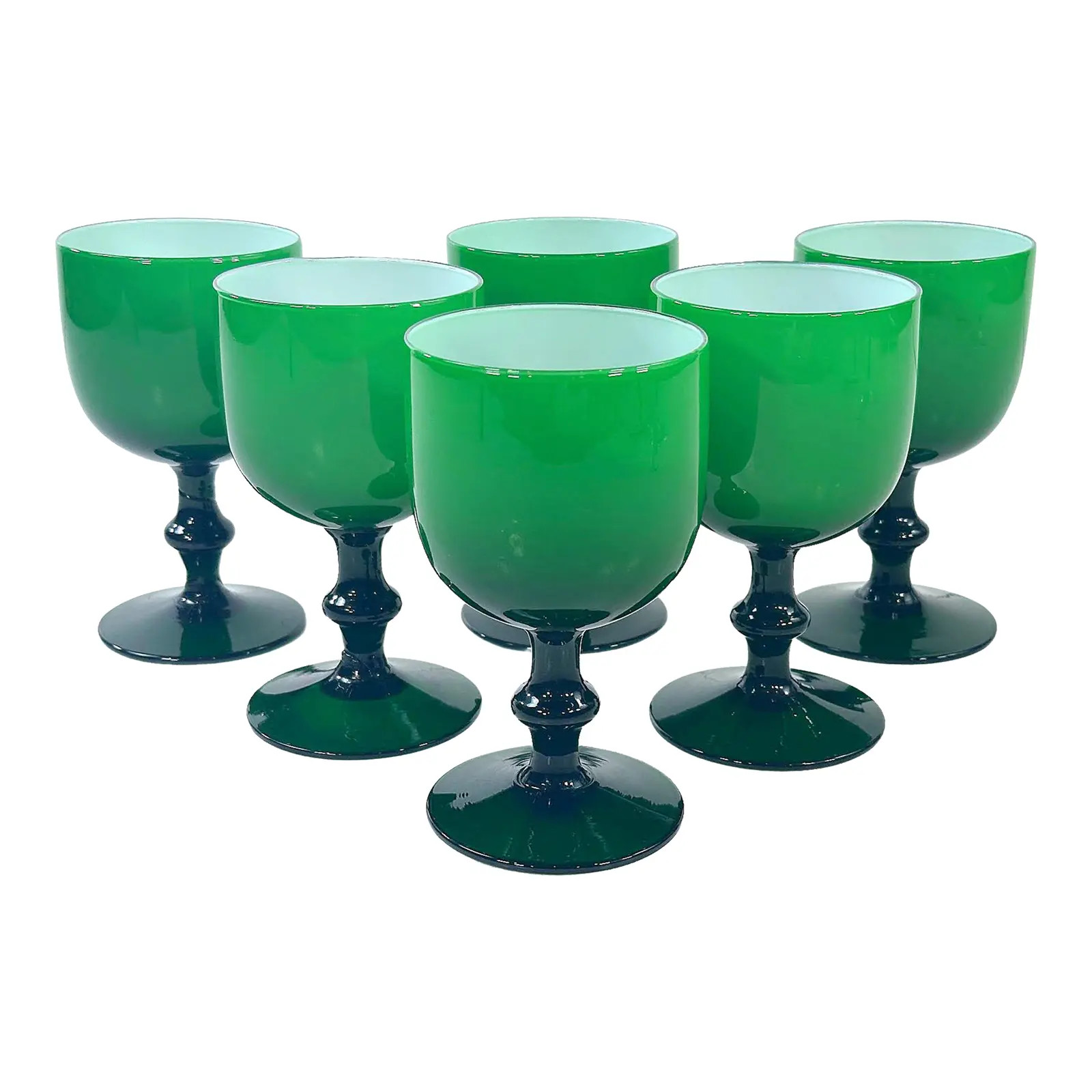 1960s Carlo Moretti Emerald Green Italian Cased Wine Goblet Stemware - Set of 6 | Chairish