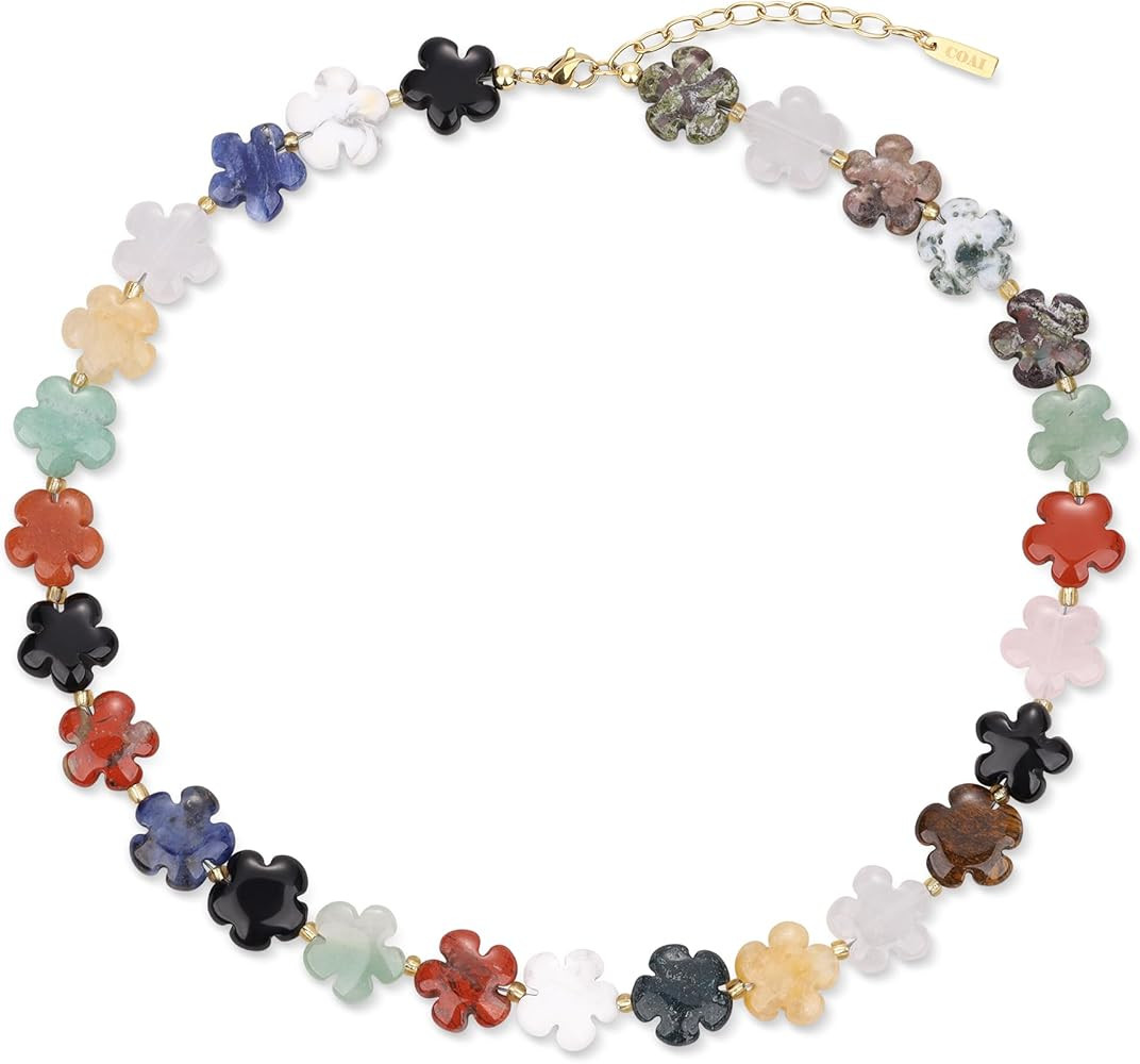 COAI Chunky Colorful Necklace for Women, Summer Beach Jewelry Crystal Flower Necklace for Women | Amazon (US)