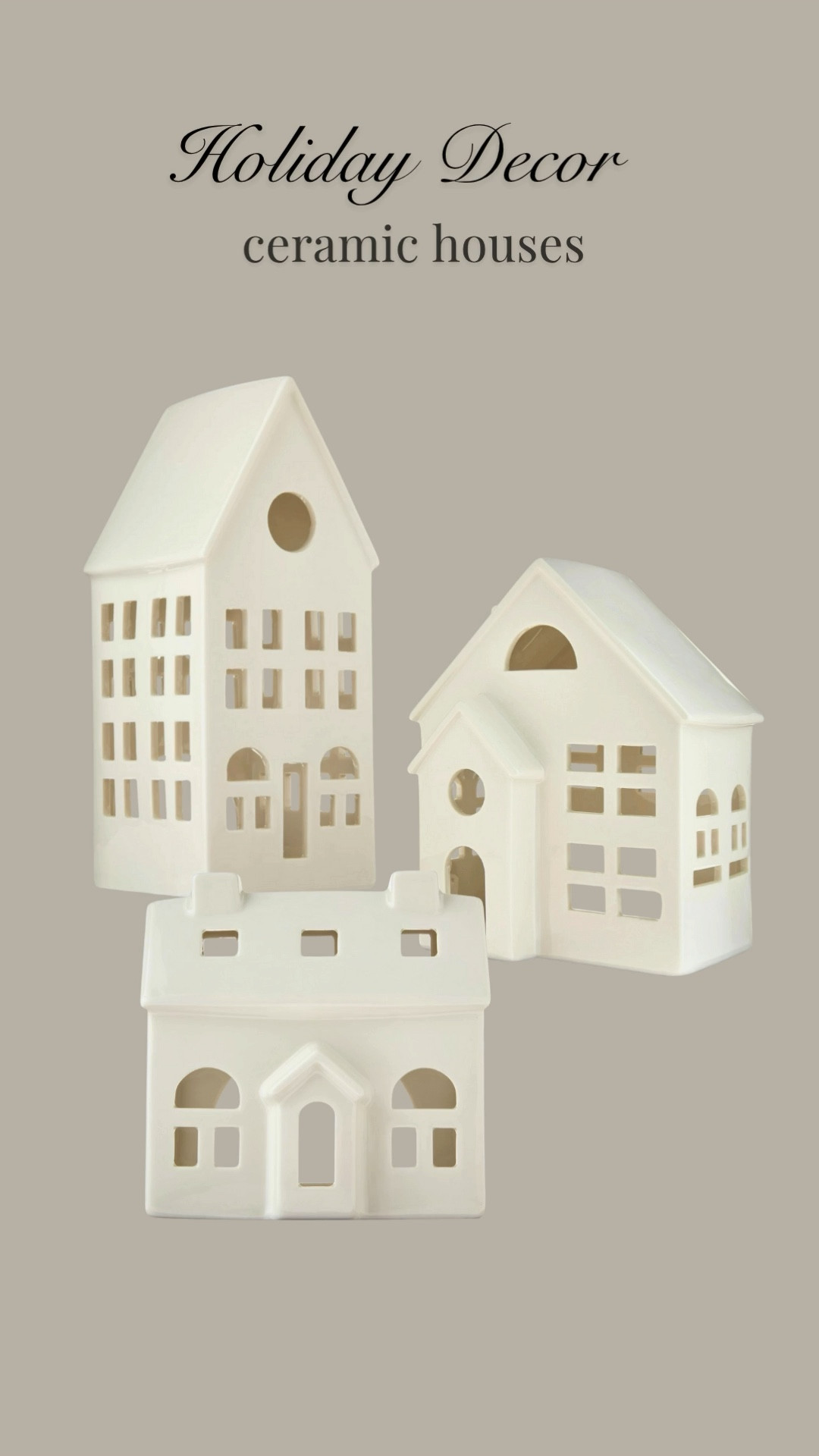 These adorable houses feature cutout doors and windows that cast a soft glow with tealight candles. Made of ceramic, you can place these houses on a tabletop or entryway table for a warm, festive display. Stockings, artwork, candlesticks, candle, coffee mug, cedar, pine, wreath, garland, bells, christmas tree, throw blanket, pillow, houses, holiday gift, gift list

#LTKHome #LTKSeasonal #LTKHoliday